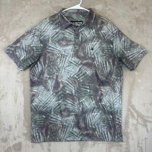 Flomotion Polo Shirt Mens Large Green Palm Leaf Allover Print Stretch Golf